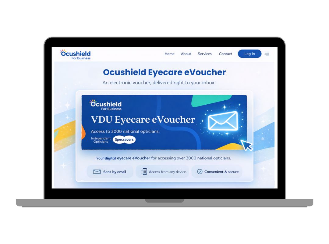 Ocushield digital eye care voucher on a laptop